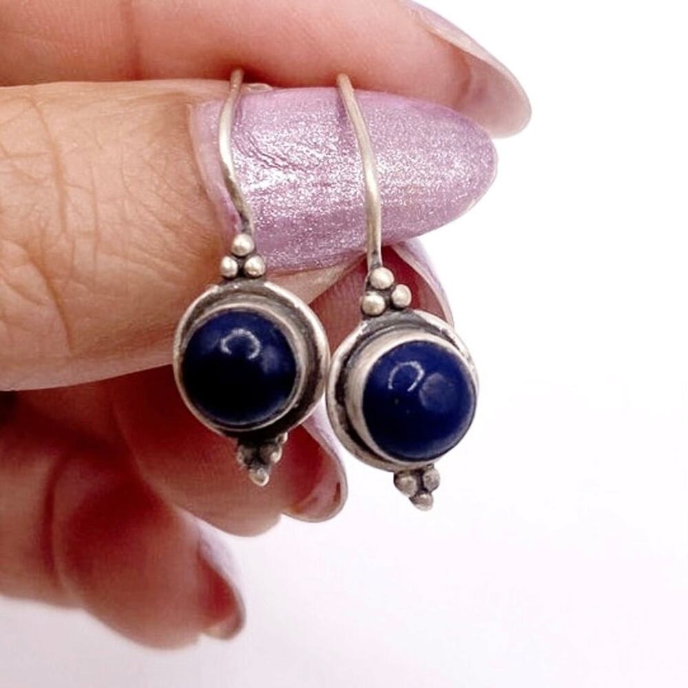 Vintage Sterling Silver and Lapis Lazuli Dainty Earrings